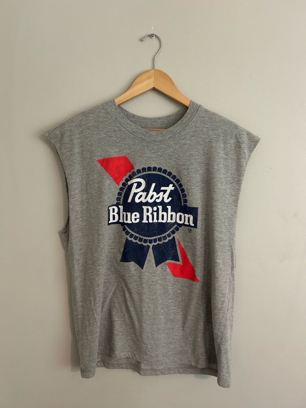 Pabst Blue Ribbon Men's Grey Muscle Tee with Logo